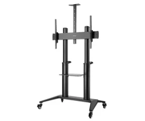 Manhattan TV & Monitor Mount, Trolley Stand, 1 screen, Screen Sizes: 70-120", Black, VESA 200x200 to 1000x600mm, Max 140kg, Height adjustable 1250 to 1600mm, Camera and AV shelves, Aluminium, LFD, Lifetime Warranty