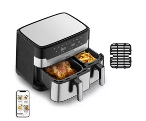 Tefal Dual Easy Fry & Grill EY905D10 taukvāres katls Dubults 8,3 L Atsevišķs 2700 W Karstā gaisa fritētājs Nerūsējošs tērauds