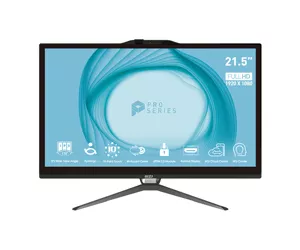 MSI Pro AP222T 13M-003EU Intel® Pentium® Gold 54,6 cm (21.5") 1920 x 1080 pikseļi 4 GB DDR4-SDRAM 128 GB SSD Viss vienā PC Windows 11 Pro Melns