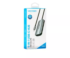 Vention USB-C to USB3.0x4/PD Hub 0.15M Gray Aluminum Alloy Type