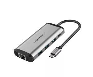 Vention THAHB knyginių kompiuterių dokas / jungčių replikatorius Vielinis USB 3.2 Gen 1 (3.1 Gen 1) Type-C Pilka, Sidabras