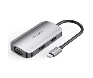 Vention TOAHB knyginių kompiuterių dokas / jungčių replikatorius Vielinis USB 3.2 Gen 1 (3.1 Gen 1) Type-C Pilka, Sidabras