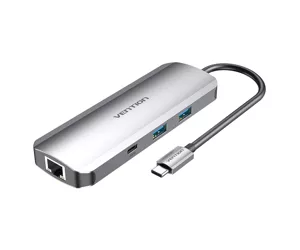 Vention TOMHB knyginių kompiuterių dokas / jungčių replikatorius Vielinis USB 3.2 Gen 1 (3.1 Gen 1) Type-C Sidabras
