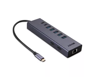 Lindy 43373 knyginių kompiuterių dokas / jungčių replikatorius Vielinis USB 3.2 Gen 2 (3.1 Gen 2) Type-C Pilka