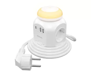 AISENS Multifunction Desktop Power Strip with 4 Outlets + 1xUSB-C 20W PD3.0, 2xUSB-A 18W QC3.0, Night Light, 1.8M, White