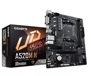 Gigabyte A520M H Motherboard - Supports AMD Ryzen 5000 Series AM4 CPUs, 4+3 Phases Pure Digital VRM, up to 5100MHz DDR4 (OC), PCIe 3.0 x4 M.2, GbE LAN, USB 3.2 Gen 1