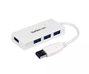 StarTech.com Portable 4 Port SuperSpeed Mini USB 3.0 Hub - White~Portable 4 Port SuperSpeed Mini USB 3.0 Hub - 5Gbps - White