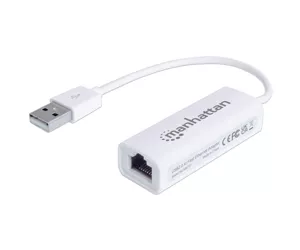Manhattan USB-A Fast Ethernet Adapter, 10/100 Mbps Network, 480 Mbps (USB 2.0), Hi-Speed USB, RJ45, White, Three Year Warranty, Blister