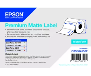 Epson Premium Matte Label - Die-cut Roll: 102mm x 76mm, 440 labels