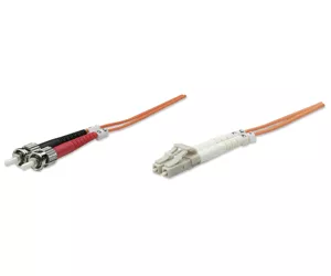 Intellinet Fiber Optic Patch Cable, OM2, LC/ST, 10m, Orange, Duplex, Multimode, 50/125 µm, LSZH, Fibre, Lifetime Warranty, Polybag