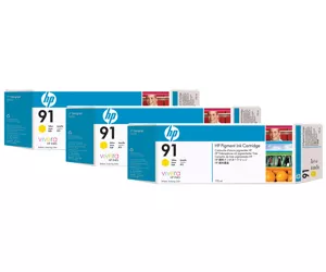 HP 91 3-pack 775-ml Yellow DesignJet Pigment Ink Cartridges