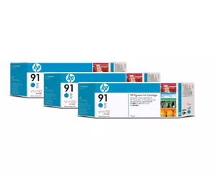 HP 91 3-pack 775-ml Cyan DesignJet Pigment Ink Cartridges