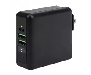 Manhattan 4-in-1 Travel Wall Charger and Powerbank (8,000 mAh, Black)