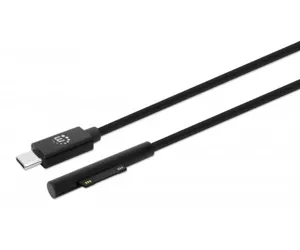 Manhattan USB-C to Surface Connect Cable, 1.8m, Male to Male. 15V/3A, Black, Lifetime Warranty, Polybag
