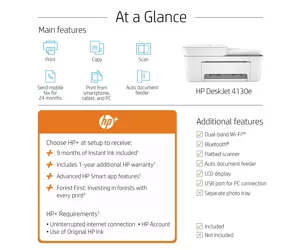 HP DeskJet HP 4130e All-in-One Printer, Color, Printer for Home, Print, copy, scan, send mobile fax, HP+; HP Instant Ink eligible; Scan to PDF