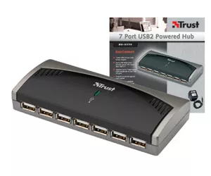 Trust 7 Port USB2 Powered Hub HU-5770 UK 480 Mbit/ai Juoda, Sidabras