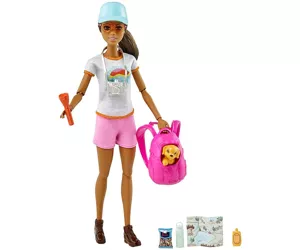 Barbie Hiking Doll, Brunette, with Puppy