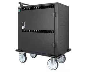 Manhattan Charging Cabinet/Cart via USB-C x32 Devices, Trolley, Power Delivery 18W per port (576W total), Suitable for iPads/other tablets/phones/smaller chromebooks, Bays 330x22x235mm, Device charging cables not included, Lockable (PIN code), EU & UK power cords