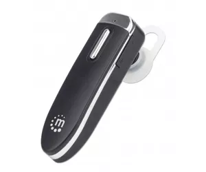 Manhattan Single Ear Bluetooth Headset (Clearance Pricing), Omnidirectional Mic, Integrated Controls, Black, 10 hour usage time, Range 10m, USB-A charging cable included, Bluetooth v4.0, 3 year warranty, Boxed
