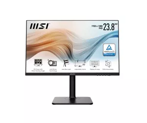 MSI Modern MD241P 23.8 Inch Monitor with Adjustable Stand, Full HD (1920 x 1080), 75Hz, IPS, 5ms, HDMI, DisplayPort, USB Type-C, Built-in Speakers, Anti-Glare, Anti-Flicker, Less Blue light, TÜV Certified, VESA, Kensington, Black,9S6-3PA59H-021