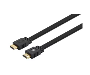 Manhattan HDMI Cable with Ethernet (Flat), 4K@60Hz (Premium High Speed), 15m, Male to Male, Black, Ultra HD 4k x 2k, Fully Shielded, Gold Plated Contacts, Lifetime Warranty, Polybag