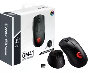 MSI Clutch GM41 Wireless Gaming Mouse - RGB, 20000 DPI, 74g, 80hr Battery, 6 Buttons, Symmetrical Design, OMRON Switches & Dragon Center.