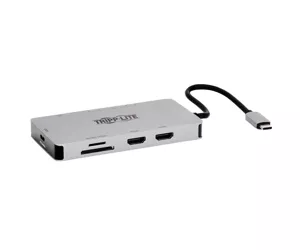 Tripp Lite U442-DOCK8G-GG USB-C Dock, Dual Display - 4K 60 Hz HDMI, USB 3.2 Gen 1, USB-A Hub, GbE, Memory Card, 100W PD Charging, Gray