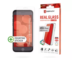 Displex Screen Protector (10H) + Case for Apple iPhone 7/8/SE (2020/2022), Mounting Sticker, + Case, Tempered Glass, scratch resistant protective film
