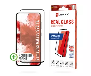Displex Full Cover Screen Protector (10H) for Samsung Galaxy S21 FE, Eco Mounting Frame, full screen coverage, Tempered Glass, scratch resistant protective film, case friendly