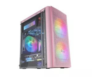 Mars Gaming MC300P Micro ATX Tempered Glass PC Case 3xFRGB Fan Pink