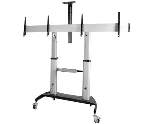 StarTech.com Dual TV Cart for 37-60in VESA TVs up to 110lb/50kg each - Height Adjustable TV Mount, Mobile Display Cart w/ Equipment Shelves - Rolling TV Cart on Wheels - Rolling TV Stand