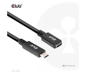CLUB3D USB Gen1 Type-C Extension Cable 5Gbps 60W(20V/3A) 4K60Hz M/F 2m/6.56ft
