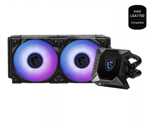 MSI MPG Coreliquid K240 V2 CPU Cooler with 240mm Radiator, LCD display, 3x 120mm ARGB PWM Fans, Intel & AMD Platform Support, LGA 1700 Ready, Cooled by Asetek.